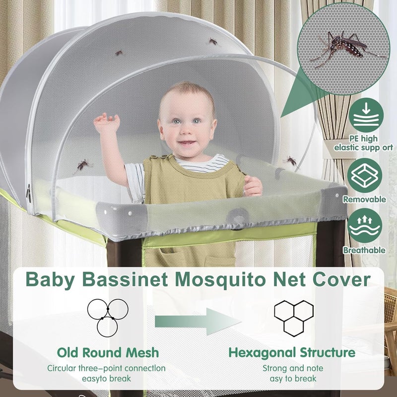 WANRU Pack N Play Tent Cover & Bassinet Canopy - Half-Blackout Breathable Mosquito Net with 2-Way Zipper for Bassinet, Travel Crib, Mini Crib & Playpen to Keep Cats Out (Gray-Large) - Image 4